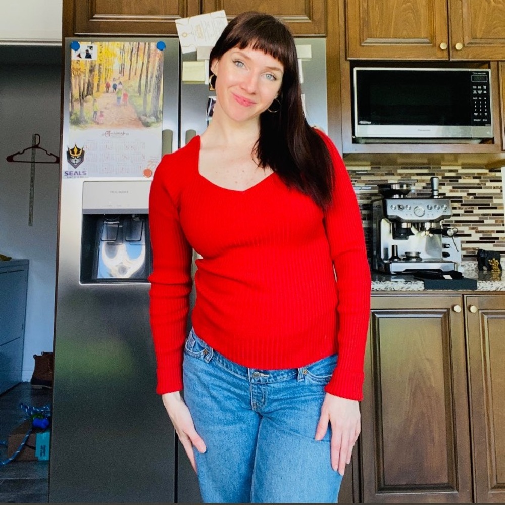 Red Ribbed Long Sleeve Top - Picture 4 of 5